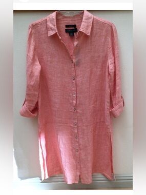 Tahari Linen Button-Down Tunic L